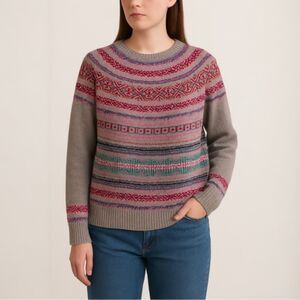 Vintage Chaps Fair Isle Nordic Sweater Cotton Blend Pink Sage Multi Size Medium